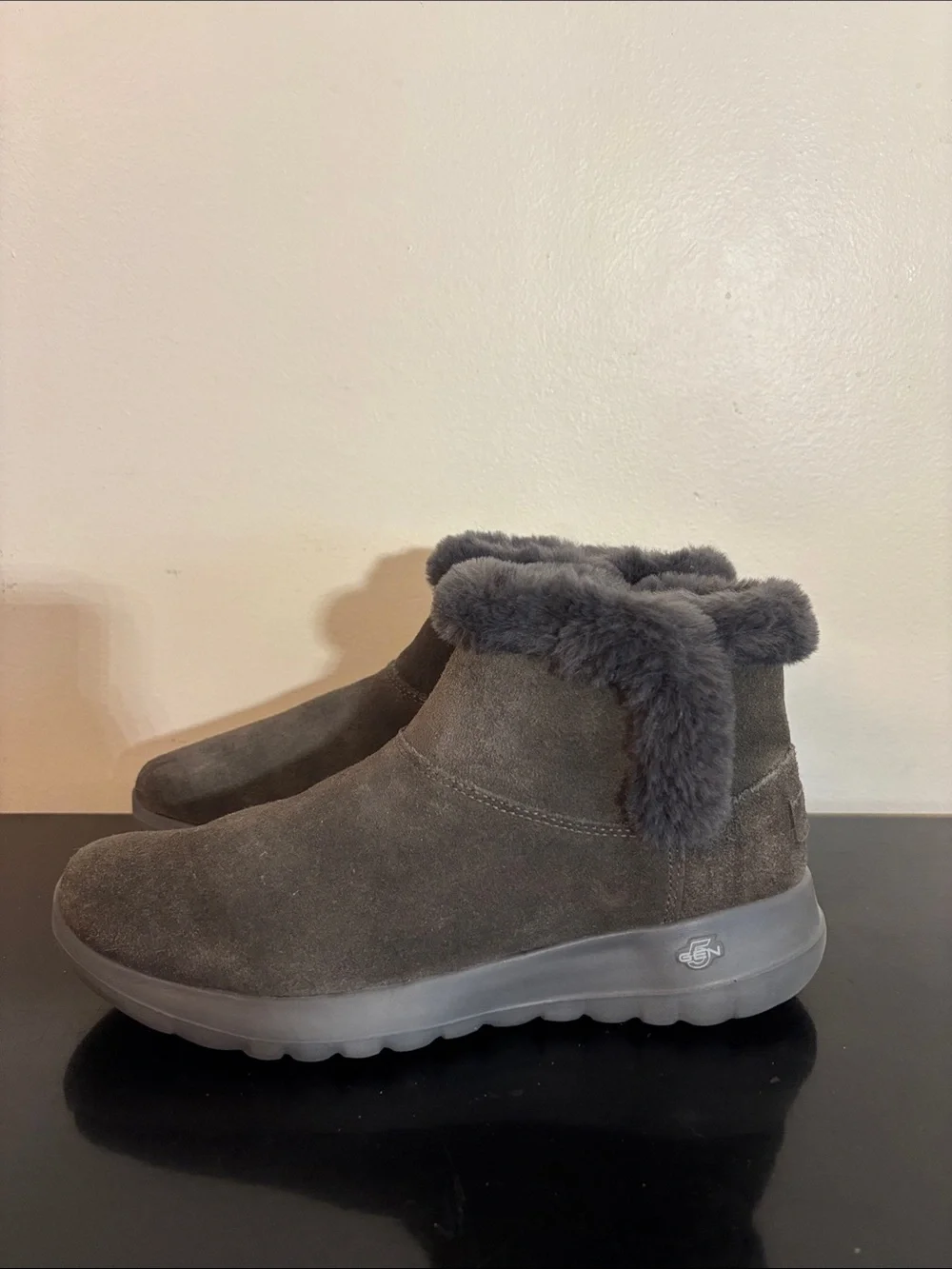 Skechers Gray Suede Faux Fur Lined Ankle Boots